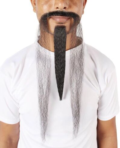 Chinese Dynasty Beard Extended Black Mustache Perfect for Cosplay Events, Flame-Retardant Synthetic Fiber in Kuwait