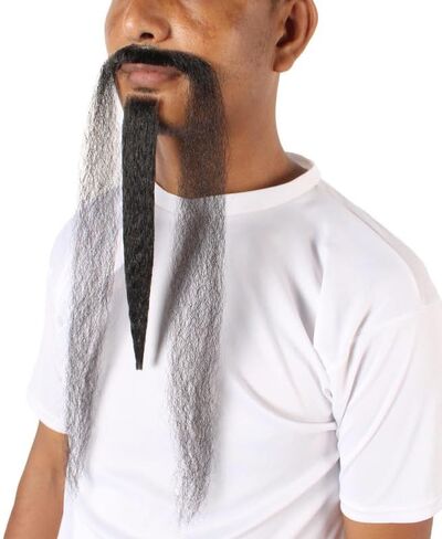 Chinese Dynasty Beard Extended Black Mustache Perfect for Cosplay Events, Flame-Retardant Synthetic Fiber in Kuwait