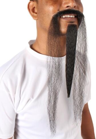 Chinese Dynasty Beard Extended Black Mustache Perfect for Cosplay Events, Flame-Retardant Synthetic Fiber in Kuwait