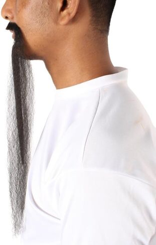 Chinese Dynasty Beard Extended Black Mustache Perfect for Cosplay Events, Flame-Retardant Synthetic Fiber in Kuwait