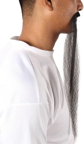 Chinese Dynasty Beard Extended Black Mustache Perfect for Cosplay Events, Flame-Retardant Synthetic Fiber in Kuwait