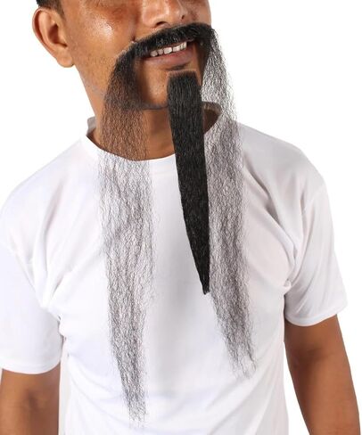 Chinese Dynasty Beard Extended Black Mustache Perfect for Cosplay Events, Flame-Retardant Synthetic Fiber in Kuwait