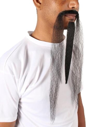 Chinese Dynasty Beard Extended Black Mustache Perfect for Cosplay Events, Flame-Retardant Synthetic Fiber in Kuwait
