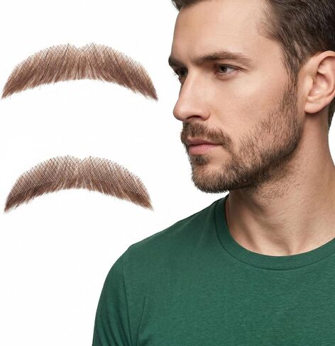 Fake Beard & Mustache - 100% Human Hair, Hand-Tied on Breathable Lace. Natural Facial Hair for Cosplay, Theater & Daily in Kuwait