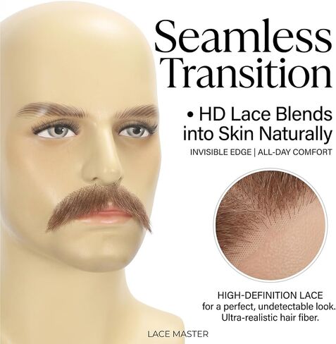 Fake Beard & Mustache - 100% Human Hair, Hand-Tied on Breathable Lace. Natural Facial Hair for Cosplay, Theater & Daily in Kuwait