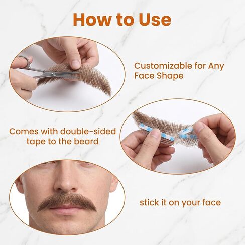 Fake Beard & Mustache - 100% Human Hair, Hand-Tied on Breathable Lace. Natural Facial Hair for Cosplay, Theater & Daily in Kuwait