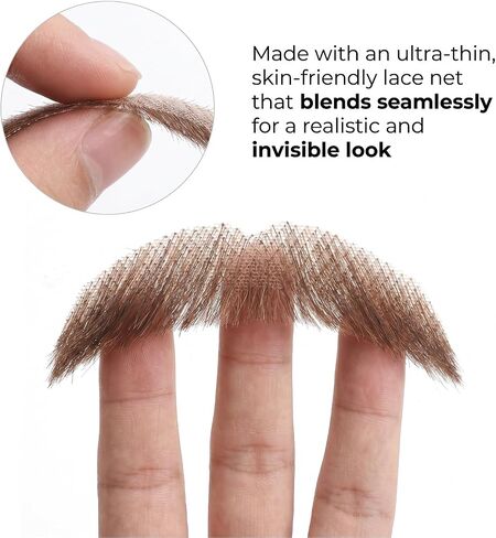 Fake Beard & Mustache - 100% Human Hair, Hand-Tied on Breathable Lace. Natural Facial Hair for Cosplay, Theater & Daily in Kuwait