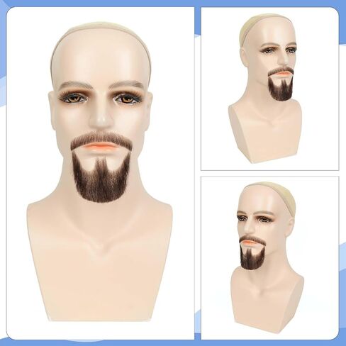 MODERN QUEEN Human Hair Beard Goatee, 100% Handmade Soft Lace Invisible Fake Beard, Highly Realistic Brown Fake Mustache Goatee, For Makeup Cosplay Halloween Costume Party(Brown) in Saudi Arabia