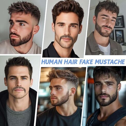 MODERN QUEEN Human Hair Beard Goatee, 100% Handmade Soft Lace Invisible Fake Beard, Highly Realistic Brown Fake Mustache Goatee, For Makeup Cosplay Halloween Costume Party(Brown) in Saudi Arabia