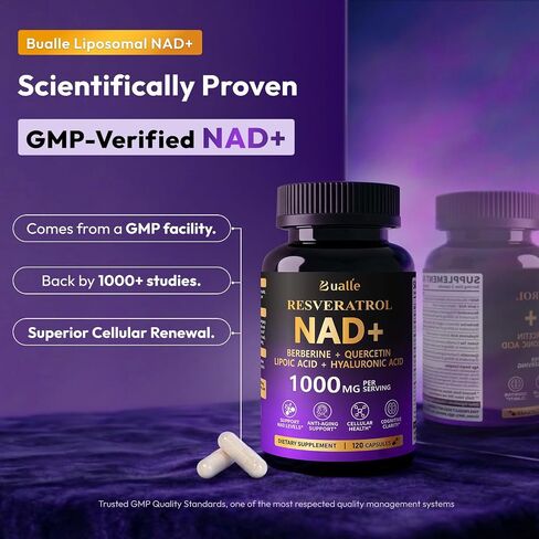 Liposomal NAD Resveratrol Supplement, NAD Supplements for Women & Men - NMN Supplement Alternative, Supports Healthy Aging, Cellular Energy, 8-in-1 with NAD+, Resveratrol, Quercetin, 120 Capsules in Kuwait