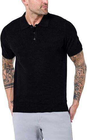 INTO THE AM Vista Men's Sweater Polo - Short Sleeve Knit Polo Shirt Textured Collar Tailored Fit 4-Way Stretch Cotton in Kuwait
