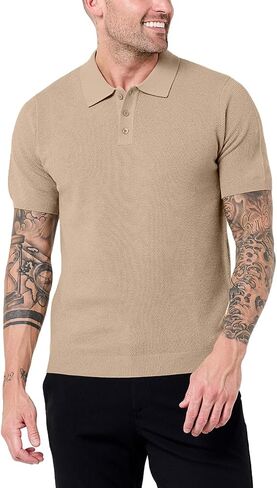 INTO THE AM Vista Men's Sweater Polo - Short Sleeve Knit Polo Shirt Textured Collar Tailored Fit 4-Way Stretch Cotton in Kuwait