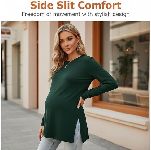 Women's Maternity Crew Neck Long Sleeve Side Slit Yoga Activewear Loose Fit Top in Comfortable Fabric in Kuwait
