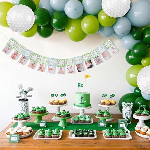 Golf First Birthday Photo Banner - Golf Ball 1st Birthday Decorations, Blue Green Grid Monthly Picture Banner, Hole In One Party Decorations, For Sports Themed Party Supplies Indoor Outdoor in Kuwait
