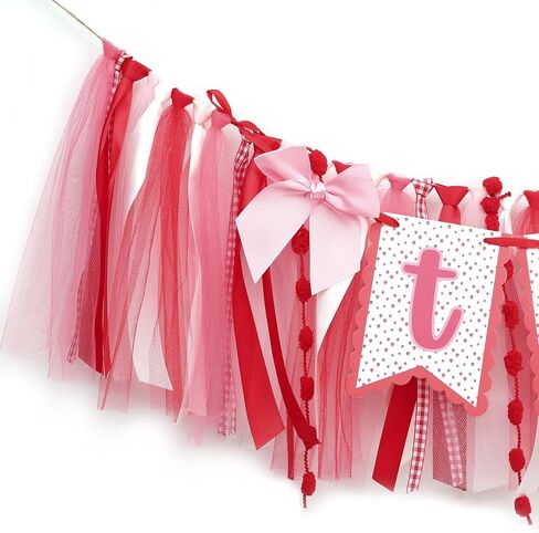 Strawberry 2nd Birthday High Chair Banner- Strawberry Themed Garland Decoration, Best Sweet Two Birthday Banner，Pink And Red Fairy Party Decoration， For Smash Cake Backdrop Photo Props Party Supplies in Kuwait