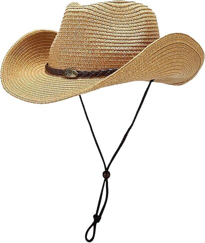 Straw Cowboy Hats Western Cowgirl Hat Foldable Wide Brim Travel Vacation Beach Sun Hats for Women and Men in Kuwait
