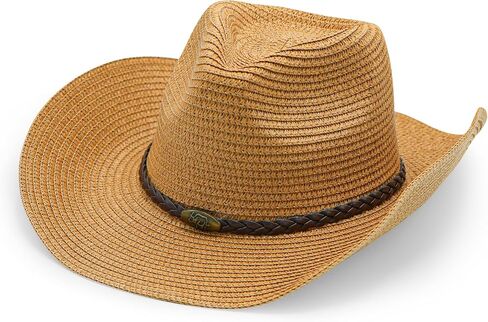 Khaki Straw Cowgirl Hat for Women Cowboy Hats for Men Wide Brim Sun Hat Shapeable Western Hat Beach Hat for Gardening, Hiking, Fishing, Beach in Kuwait