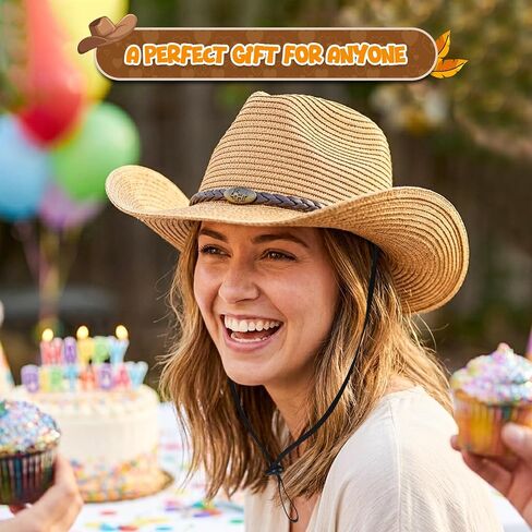 Khaki Straw Cowgirl Hat for Women Cowboy Hats for Men Wide Brim Sun Hat Shapeable Western Hat Beach Hat for Gardening, Hiking, Fishing, Beach in Kuwait