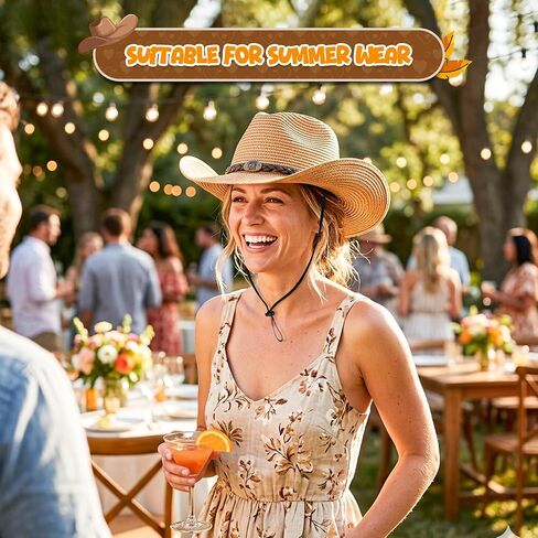 Khaki Straw Cowgirl Hat for Women Cowboy Hats for Men Wide Brim Sun Hat Shapeable Western Hat Beach Hat for Gardening, Hiking, Fishing, Beach in Kuwait