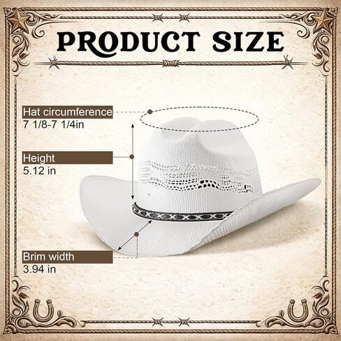 Cowboy Hat for Men Women with Cattleman Crease Wide Straw Brim Western Cowgirl Hat Breathable Western Sun Hat for Country Concert Rodeo and Cowgirl Outfits White in Kuwait