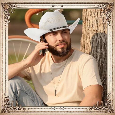 Cowboy Hat for Men Women with Cattleman Crease Wide Straw Brim Western Cowgirl Hat Breathable Western Sun Hat for Country Concert Rodeo and Cowgirl Outfits White in Kuwait