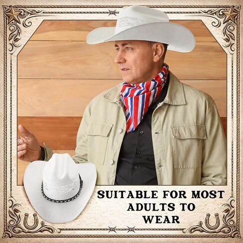 Cowboy Hat for Men Women with Cattleman Crease Wide Straw Brim Western Cowgirl Hat Breathable Western Sun Hat for Country Concert Rodeo and Cowgirl Outfits White in Kuwait