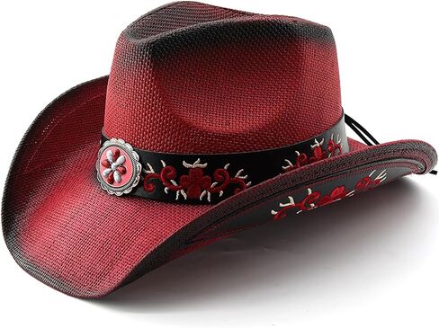 Women Men Cowboy Hats Western Style Belted Sun Protection Holiday Beach Straw Hiking Cap in Saudi Arabia