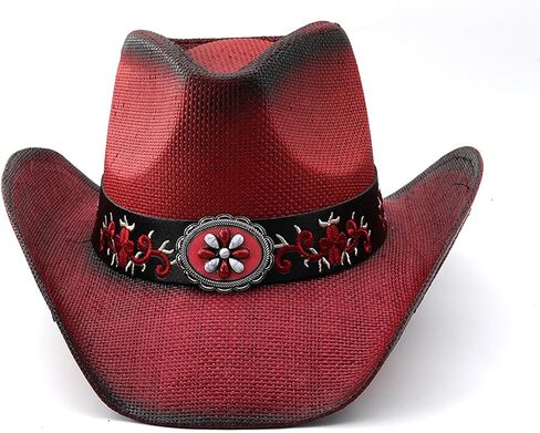 Women Men Cowboy Hats Western Style Belted Sun Protection Holiday Beach Straw Hiking Cap in Saudi Arabia
