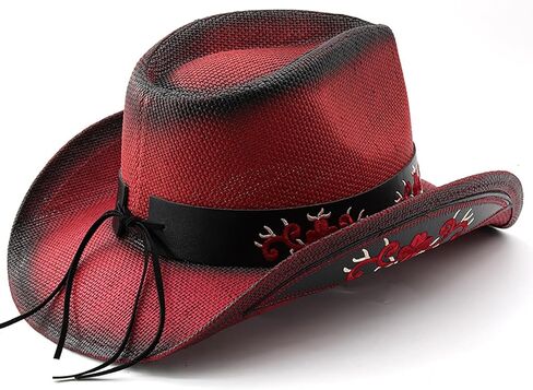 Women Men Cowboy Hats Western Style Belted Sun Protection Holiday Beach Straw Hiking Cap in Saudi Arabia