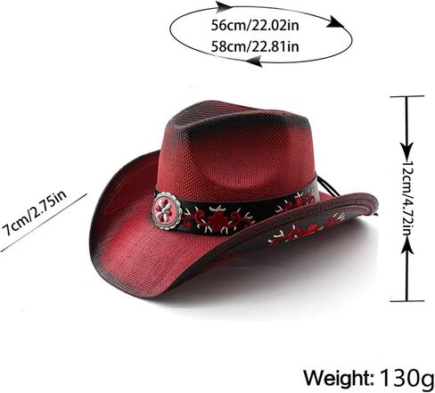 Women Men Cowboy Hats Western Style Belted Sun Protection Holiday Beach Straw Hiking Cap in Saudi Arabia
