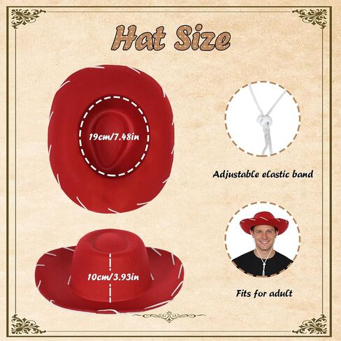 Red Felt Cowboy Hat with Adjustable Strap Adult Red Western Cowgirl Hat Vintage Western Sheriff Hats Wide-Brimmed Hats Classic Sheriff Costume for Halloween Cosplay Party in Saudi Arabia
