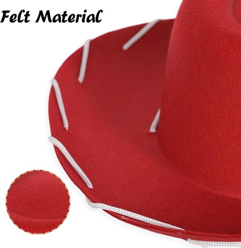 Red Felt Cowboy Hat with Adjustable Strap Adult Red Western Cowgirl Hat Vintage Western Sheriff Hats Wide-Brimmed Hats Classic Sheriff Costume for Halloween Cosplay Party in Saudi Arabia