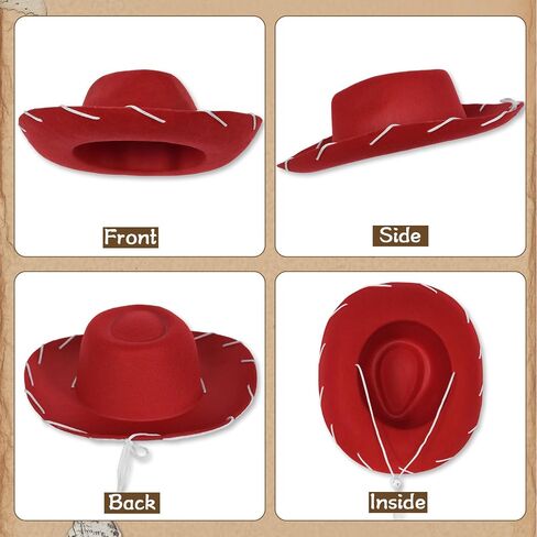 Red Felt Cowboy Hat with Adjustable Strap Adult Red Western Cowgirl Hat Vintage Western Sheriff Hats Wide-Brimmed Hats Classic Sheriff Costume for Halloween Cosplay Party in Saudi Arabia