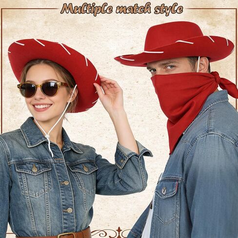 Red Felt Cowboy Hat with Adjustable Strap Adult Red Western Cowgirl Hat Vintage Western Sheriff Hats Wide-Brimmed Hats Classic Sheriff Costume for Halloween Cosplay Party in Saudi Arabia