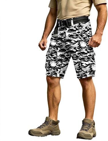Mens Camo Cargo Shorts Baggy Sports and Outdoor Hiking Work Casual Knee Length Shorts with Multi-Pockets No Belt in Saudi Arabia