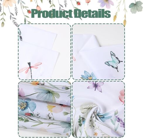 2 Panels Watercolor Floral Window Curtain 23.62 x 24.8 Inch, Spring Colorful Wildflower Butterfly Window Treatment Drapes Tier, Short Curtain for Bedroom Living Room Holiday Window Decor in Kuwait
