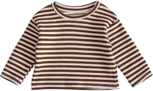 Unisex-Baby Comfy Striped Crewneck Sweatshirt Newborn Soft Long Sleeve Pullover Top Color Block Preppy Back to School Clothes in Kuwait