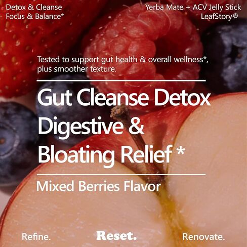 Yerba Mate & ACV Reset Jelly-Mixed Berry Flavor, Support Gut Cleansing, Detox, and Metabolism, with Chia Seeds & Yerba Mate -17 Sticks in Kuwait