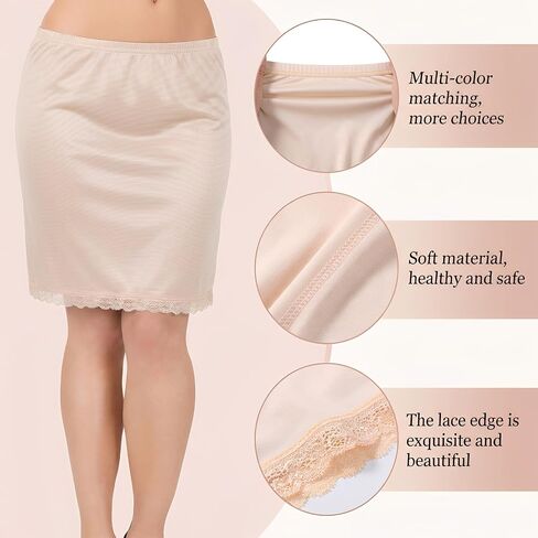 Tucnoeu 2pcs Women's Half Slip Under Dresses, Knee Length, Short Smooth Lace Trim Half Slips for Underskirt Slip Dress Anti-exposure in Kuwait