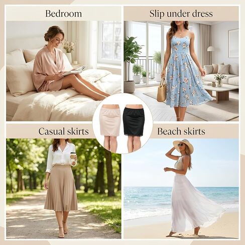 Tucnoeu 2pcs Women's Half Slip Under Dresses, Knee Length, Short Smooth Lace Trim Half Slips for Underskirt Slip Dress Anti-exposure in Kuwait