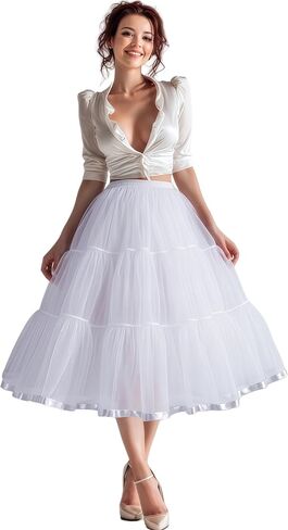 Women's 31.5 inch Below Knee Petticoat Midi Underskirt Crinoline Tulle Petticoat Half Slip in Saudi Arabia
