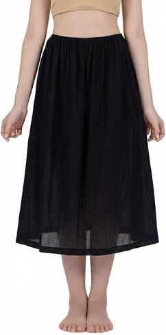 Cotton Half Slip Skirt, Women's Midi Length Underskirt with Elastic Waistband in Kuwait