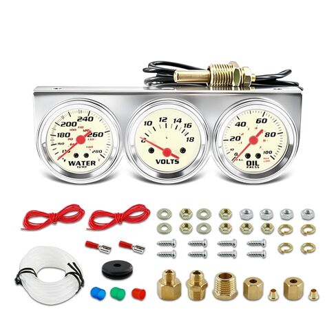 2" 52mm 3-in-1 Triple Gauge Set, 0-100 PSI Oil Pressure Gauge, 8V-18V Volt Gauge, 130-280°F Water Temp Gauge, Auto Triple Gauge Kit for Car, Truck & Pickup (Black) in Kuwait