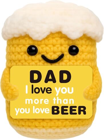 Fathers Day Dad Gifts from Daughter Son Wife - Funny Birthday Gift for Dad - Cool Small Handmade Crochet Beer for Dads - Unique I Love You Papa Gift Idea in Saudi Arabia