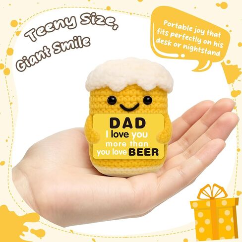 Fathers Day Dad Gifts from Daughter Son Wife - Funny Birthday Gift for Dad - Cool Small Handmade Crochet Beer for Dads - Unique I Love You Papa Gift Idea in Saudi Arabia