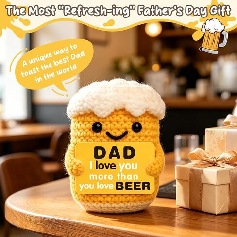 Fathers Day Dad Gifts from Daughter Son Wife - Funny Birthday Gift for Dad - Cool Small Handmade Crochet Beer for Dads - Unique I Love You Papa Gift Idea in Saudi Arabia
