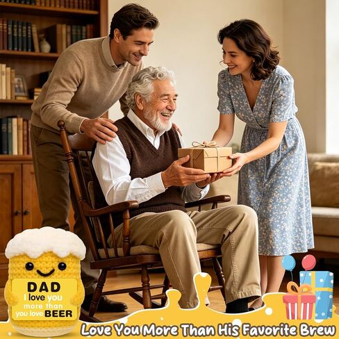 Fathers Day Dad Gifts from Daughter Son Wife - Funny Birthday Gift for Dad - Cool Small Handmade Crochet Beer for Dads - Unique I Love You Papa Gift Idea in Saudi Arabia