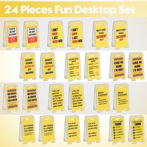 24 Pack Funny Office Desk Signs, Mini Acrylic Yellow Caution Desk Signs Office Decorations for Coworker Women Men Boss and Employee Appreciation Gifts in Saudi Arabia