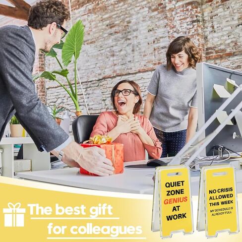 24 Pack Funny Office Desk Signs, Mini Acrylic Yellow Caution Desk Signs Office Decorations for Coworker Women Men Boss and Employee Appreciation Gifts in Saudi Arabia
