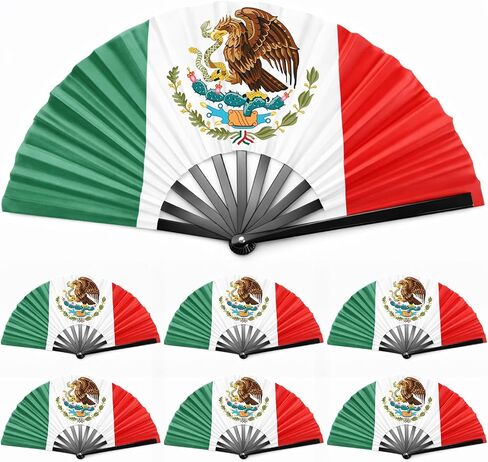 Bucherry 6 Pcs Large Mexico Flag Handheld Fan Foldable Clacking Bandera De Mexico Fan for Mexican Independence Day Raves Parties Events Parades Indoor and Outdoor Use in Kuwait